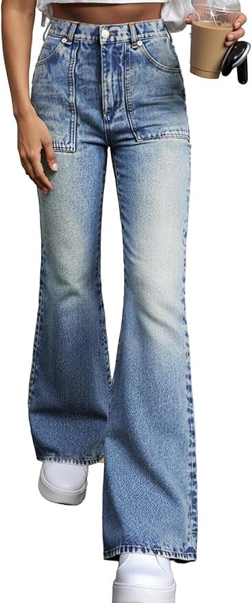 EMMIOL Women's Flare Wide Leg Jeans Stretchy High Waisted Bell Bottom 2026 Basic Bootcut Denim Pants, Size 2 XL