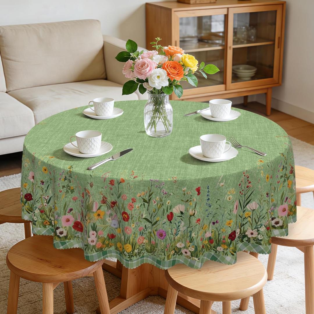 Eikione 70In Round Tablecloths Stain Resistant Tablecloth Wrinkle Free Circle Table Clothes, Washable Reusable Polyester Flower Table Covers