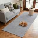 FinRec 2x8 Washable Runner Rugs for Kitchen Hallway Bedroom, Low Pile Thin Rug Solid Color, Non-Slip Carpet Indoor for Home Decor (Pure Light Grey)