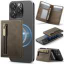 Strapurs Magnetic Card Holder Compatible with MagSafe Phones and Cases, PU Leather Phone Wallet for iPhone 17/16/15/14/13/12/Pro/Max/Plus/Air, 4 Card Slots RFID Blocking with Zipper Pocket - Brown