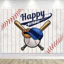 LGhtyro Baseball Happy Birthday Backdrop 7Wx5H for Boys Kids Sports Themed Bday Party Retro Blue Stripes Polyester Fabric Photography Background Decoration Unique Cool Fabric Photo Shoot Studio Props