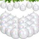 Liliful 24 Pcs White Snowball Ornaments 3" Glitter Christmas Ball Plastic Shatterproof Frosted Shiny Christmas Hanging Ball Holiday Iridescent Bauble Ornaments for Xmas Tree Decoration (Iridescent)