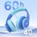 iClever BTH26 Active Noise Cancelling Headphones for Kids, 60H Play Time, Safe Volume 80dBA, Type C Fast Charging, Bluetooth5.4, Kids Bluetooth Headphones with Mic AUX Cord for iPad Airplane, Blue