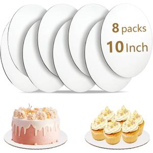 8 Pcs Cake Boards 10 inch Round, Food-Grade White Cake Board Rounds, Sturdy Cardboard Cake Circles Base Cakeboard, Waterproof and Oil-Proof Cake Plate for Cake DIY, Dessert, and Crafts Display