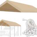 Carport Replacement Canopy Cover for Car Tent Top Garage Shelter Cover Tarp with Ball Bungees (Only Top Cover, Frame Not Include) (Ginger, 12' x 20')
