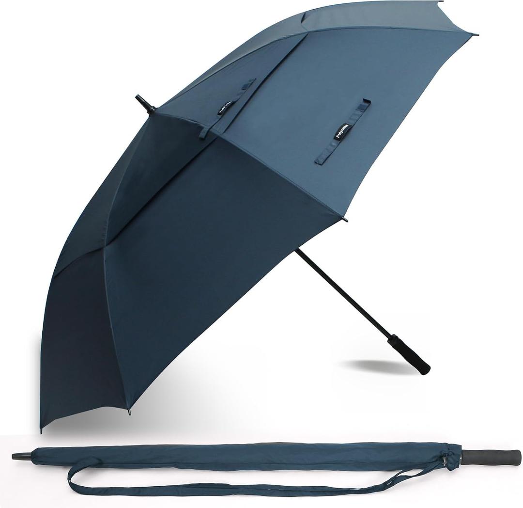 72 Huge Golf Umbrella 72 Inch Large Oversize Windproof for Rain Heavy Duty, Automatic Open With Double Canopy Vented - Blue