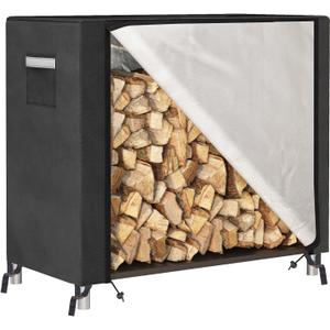 Fixwal 4ft Waterproof Firewood Cover, Heavy Duty Oxford Outdoor Storage Wood Rack Cover with Buckle (Log Rack Not Included) (black)
