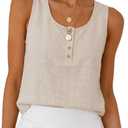IDEALSANXUN Womens Linen Tank Tops 2026 Spring Summer Crewneck Sleeveless Tops (Beige, L)