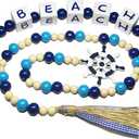 Farmhouse Wooden Letter Block Sign and Boho Tassel Bead Garland Beach Lake House Decor for Bathroom, 2-Pcs Set Blue Bead Garland with Tassels Home Decoration