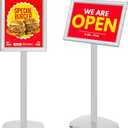 Heavy Duty Standing Sign Holder 8.5x11 Inch - Pedestal Floor Sign Stand with Weighted Base - Vertical & Horizontal View Poster/Menu Holder for Indoor/Outdoor Business Store Advertising, Silver
