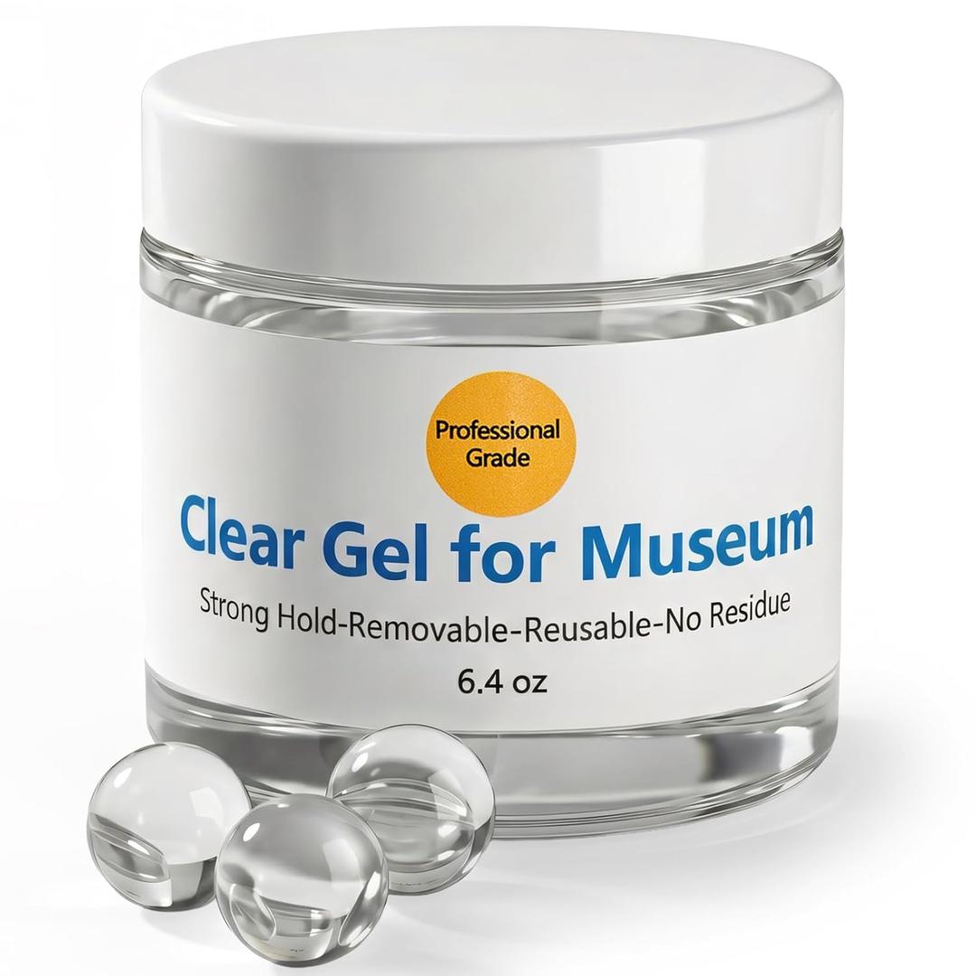 6.4 oz Clear Exhibit Gel for Museum  Removable & Reusable Earthquake Putty with Strong Hold, Adhesive Wax Securing Collectibles, Decor, Antiques, Glass Items, Prevent Shifting & Falling, No Residue