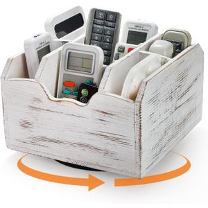 yarlung Vintage Rotating Remote Control Holder, Shabby Chic White Wooden Office Supplies Organizer 7 Compartments, 360 Rotation Multipurpose Storage Caddy for Pens, Art Supplies, TV Media yarlung Vintage Rotating Remote Control Holder, Shabby Chic White Wooden Office Supplies Organizer 7 Compartments, 360 Rotation Multipurpose Storage Caddy for Pens, Art Supplies, TV Media