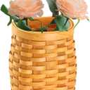 Hanging Wall Basket Wood Woven Basket, Small Hanging Basket for Wall Decor, Decorative Flower Basket for Front Door
