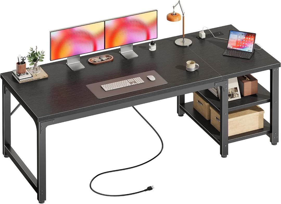 Huuger 63'' x 23.6'' Computer Desk with Power Outlets, 0.95'' Thick Desktop