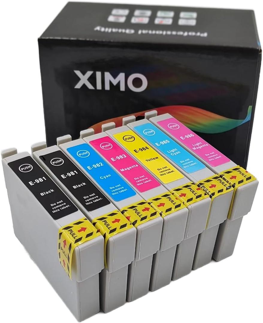 XIMO Remanufactured Ink Cartridge Replacement for Epson 98 T098 to use with Artisan 700 710 725 730 810 835 837 Printer,7 Pack(2 Black 1 Cyan 1 Magenta 1 Yellow 1 Light Cyan 1 Light Magenta)