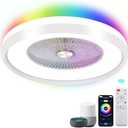 24" Low Profile Ceiling Fan with Light, Smart Bladeless Ceiling Fan with RGB Light, Smart Remote/APP/Voice Control, Enclosed Flush Mount Ceiling Fan for Bedroom (White & RGB)