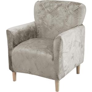 FUANGUI Banquet Armchair Slipcover Chair Covers with Arms Stretch Club Chair Slipcover Soft Armchair Sofa Covers Anti-Slip Furniture Protector for Dogs Pets Home Living Room Decor (1PCS, Leaf Pressing-gray Champagne)