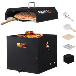 PIZZELLO 4-in-1 Outdoor Pizza Oven 16" Wood Fired Outside Oven 2-Layer Detachable Pizza Maker with Pizza Stone, Pizza Peel, Cover, Cooking Grill Grate, Pizzello Gusto