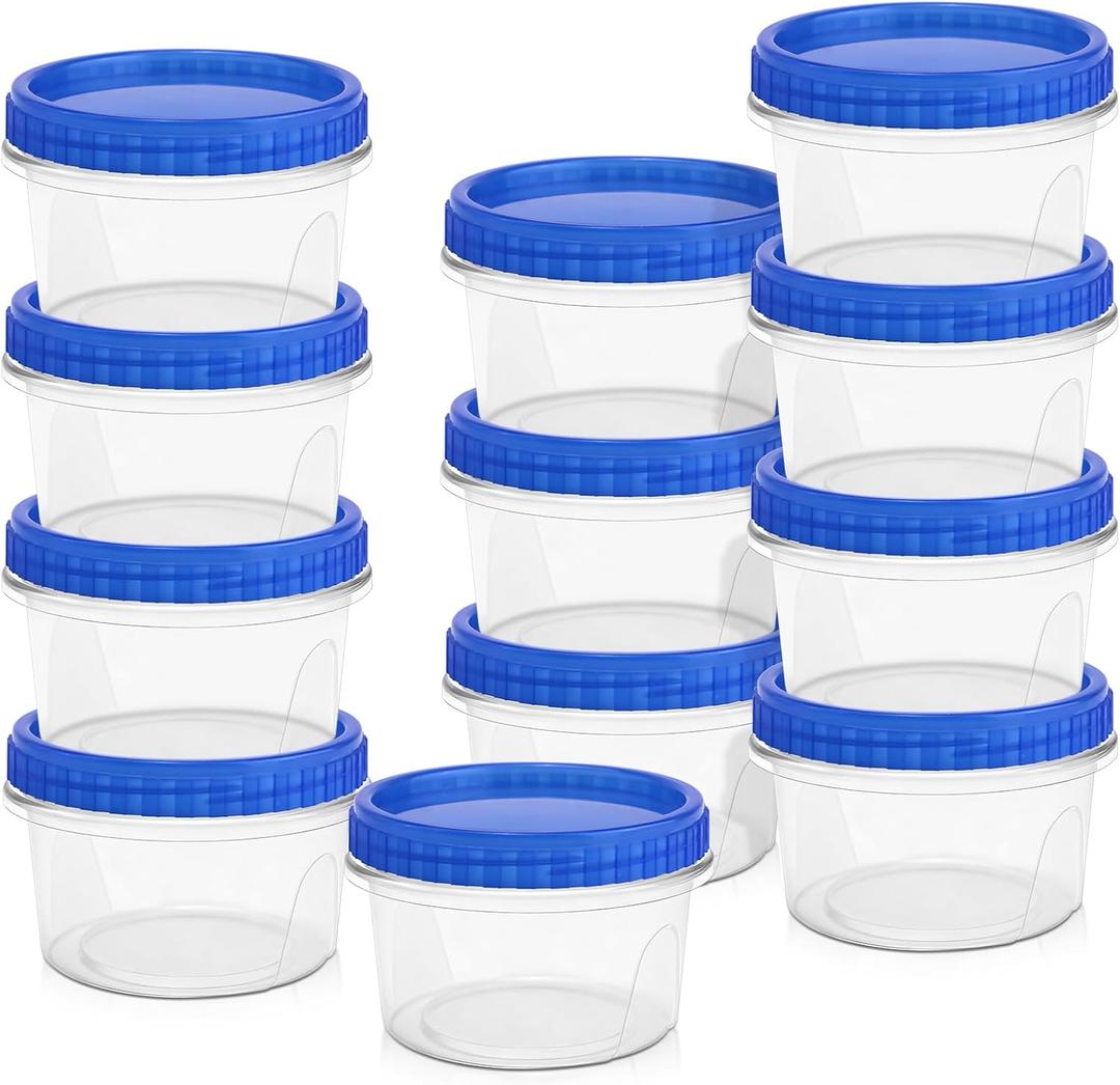 12 Pack Freezer Containers with Lids, 16 Oz Stackable Reusable Plastic Storage Container, Airtight Plastic Food Storage Containers with Twist Top Lids for Food Soup Jello Sauce