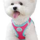 PHOEPET Step-in Dog Harness,Reflective Adjustable Dog Vest Harness, Soft Pet Walking Jacket with 2 Metal Leash Hooks for Dog and Cat(Pink Base & Green Straps,XS)