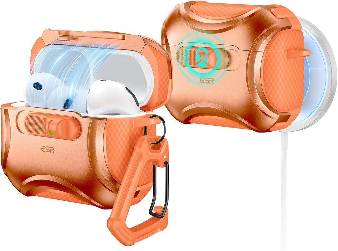 ESR for AirPods Pro 3 Case (2025), Compatible with Airpods Pro 3rd Generation Case (USB-C Cable), Effortless MagSafe, Drop-Proof Lock, Easy Open, Cyber Series, Orange