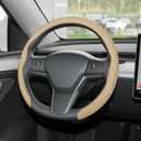 frani Nappa Leather Steering Wheel Cover, Universal 15 Inch Premium Non-Slip Steering Wheel Cover Beige