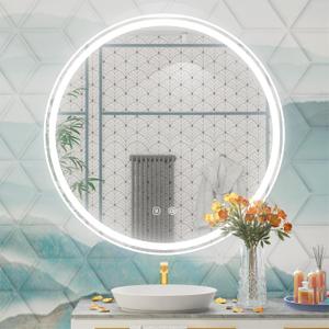 30 Inch Round LED Mirror for Bathroom, Front Light & Backlit, Adjustable Brightness, Anti-Fog, Memory, CRI 90+, Frameless Round Vanity Mirror with Lights