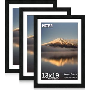 13X19 Poster Frame, Display Pictures 11X17 with Mat or 13X19 Without, Wall Hanging Frames, Black, 3 Pack