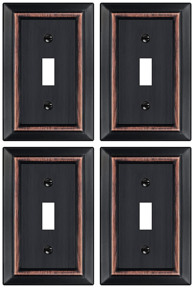 Dyekou Oil Rubbed Bronze Light Switch Cover Plate, Decorative Metal Aged Bronze Switch Plates Outlet Cover, Light Switch Cover Plate, 1-Gang Wall Plates (Single Toggle, 4 Pack)