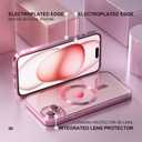 Misea Magnetic for iPhone 15 Plus Case Compatible with MagSafe [Never Yellowing] [Military Grade Drop Protection] Full Camera Lens Protector Plating Soft Clear Phone Case for Women, Pink