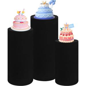 Set of 3 Spandex Cylinder Pedestal Stand Covers Stretchable Pillar Covers for Metal Cylinder Pedestal Stands Elastic Cylinder Plinth Display Covers for Baby Shower Birthday Decor
