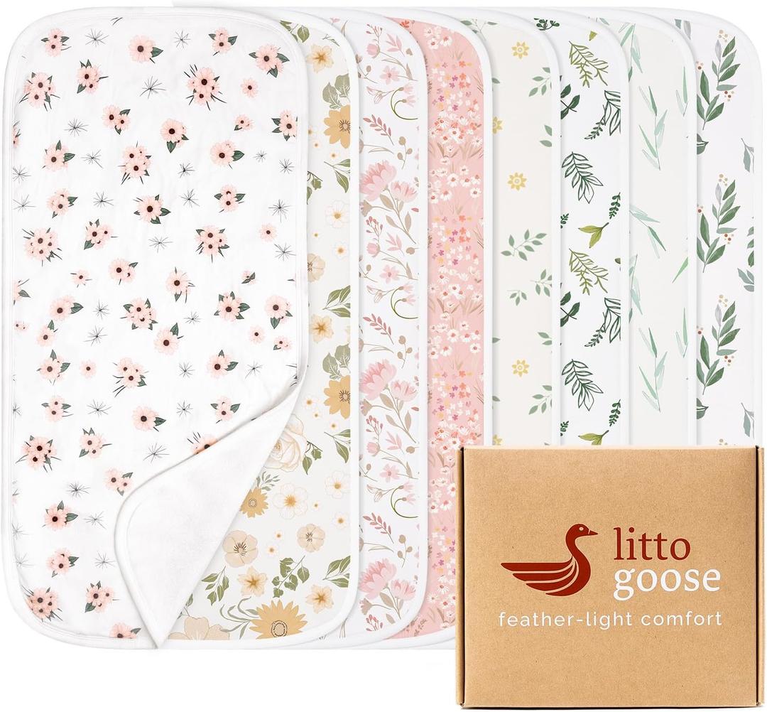 Premium 8-Pack Waterproof Baby Burp Cloths, Extra Large 13"X26" Soft Absorbent Burping Clothes for Newborns and Infants, Baby Shower Boys Girls (Floralmeadow)