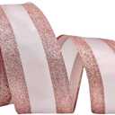 Rose Gold Wired Ribbon Satin with Glitter Edge, 2.5 Inch x 10 Yards Rose Gold Christmas Ribbon for Tree Decoration Garland Wreath Bow Making Gift Wrapping Home Decor