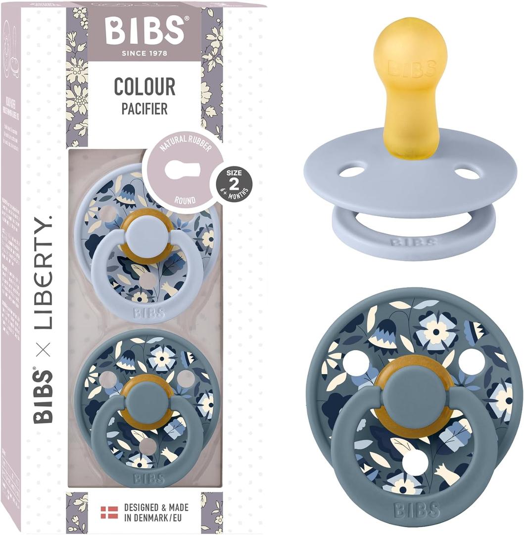 Bibs Colour Pacifier 2-Pack | BPA Free Soother, Round Nipple. Natural Rubber Latex, (Size 1 | 0+ Month, Bobo Dusty Blue Mix)