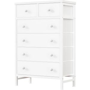 BOLUO White Chest of Drawers for Bedroom Dresser with 6 Drawer Fabric Dressers for Closet Girls Modern