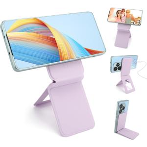Phone Stand, Foldable Magnetic Phone Tripod, Angle Adjustment & Strong Magnets PU Leather Phone Stand, Compatible with All Smart Phone 16/15/14/13/12 (Purple)