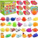 28 Pack Valentines Day Gifts for Kids, Animal Mochi Squishies Filled Heart-Shape Box and Greeting Cards Kawaii Squishies Stress Relief Fidget Toys Classroom Exchange Party Favors Prizes Gifts