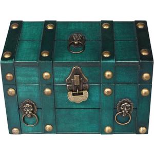 Vintage Wooden Treasure Chest, Jewelry Storage Box with Lock, Classical Storage and Decorative Box, Large Capacity Vintage Decorative Box, Jewelry Storing Storage Organizer for Home Decoration,Green