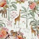 HAOKHOME Forest Peel and Stick Floral Wallpaper Jungle Animal Removable White/Green/Pink Vinyl Self Adhesive Mural 17.7in x 9.8ft