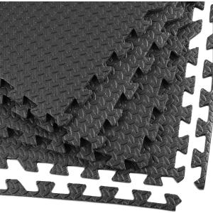 Xspec 3/8" Thick 100 sq. ft. (25 pcs) Gym EVA Foam Floor Mats (24" x 24") | Steel Pattern, Black