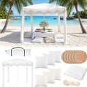Hosuly 20 Pcs Boho Beach Cabana Picnic Set, Fringe Canopy, White