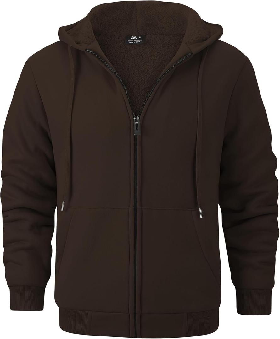GEEK LIGHTING Hoodies for Men Heavyweight Fleece Sweatshirt - Full Zip Up Thick Sherpa Lined (Large, All Brown)