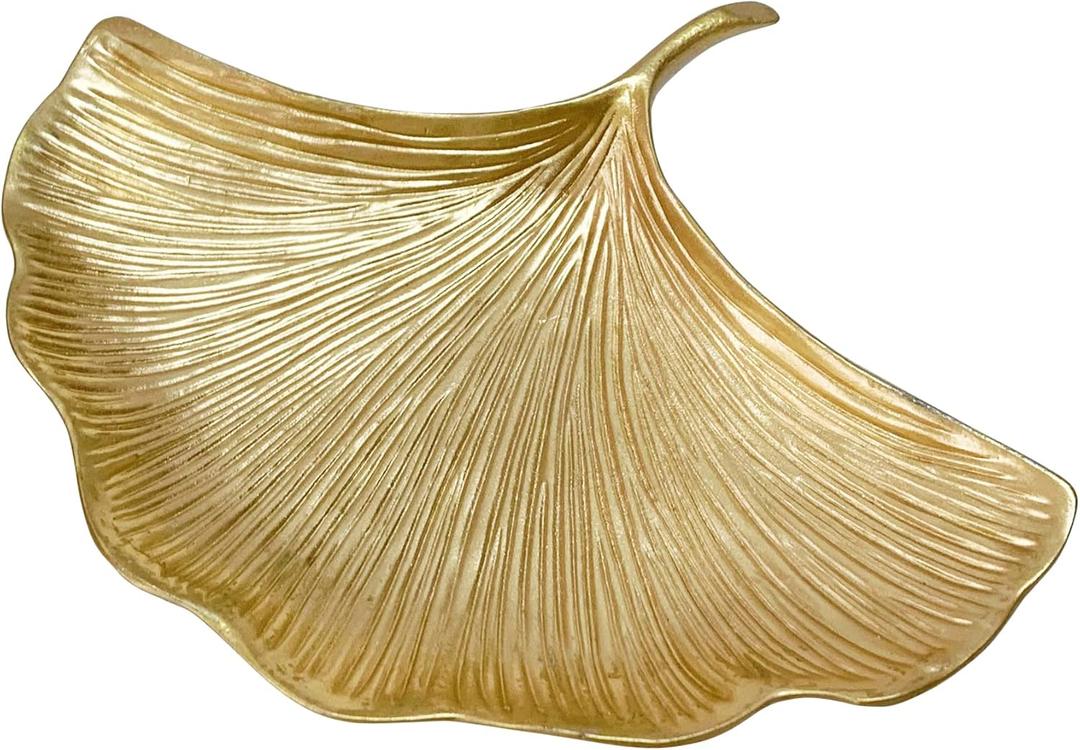 Metal Jewelry Dish, Small Leaf Shaped Ring Holder Jewelry Organizer, Trinket Dish Vanity Tray for Dresser Christmas Birthday Wedding Gifts Large Ginkgo-Gold