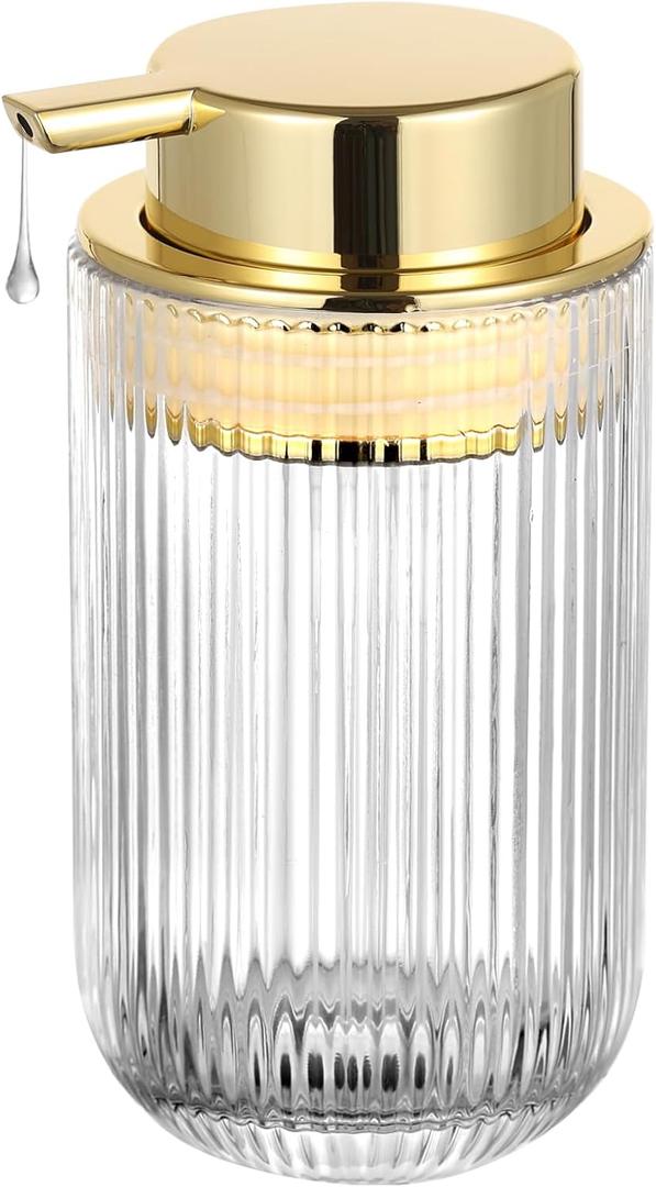 Glass Liquid Soap Dispenser with Gold Pump, Liquid Hand Soap Dispenser for Bathroom, Kitchen, Modern Home Decor Liquid Type/Clear B030
