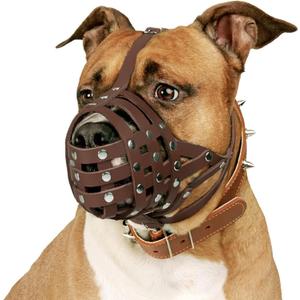 CollarDirect Pitbull Dog Muzzle Leather Amstaff Muzzles Staffordshire Terrier Secure Basket (Brown)