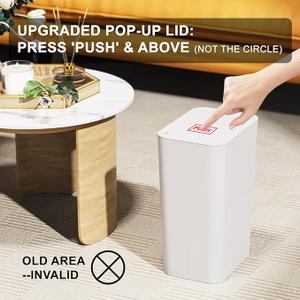 N. NETDOT 1 Pack 10L / 2.6 Gallon Small Trash Can with Lid, Bathroom Garbage Can with Pop-Up Lid, Waste Basket for Bathroom, Kitchen, Bedroom, Powder Room, Craft Room, Office, College (Off White)