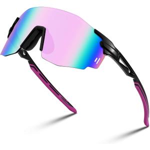 FEISEDY Rimless Sports Sunglasses for Men Women Tr90 Frame for Cycling Fishing Running B0116 (Large, Black Frame Pink Mirrored Lens)