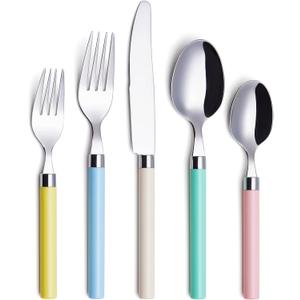 ANNOVA Silverware Set 20 Pieces Stainless Steel Cutlery Color Handle Flatware - 4 x Dinner Knife; 4 x Dinner Fork; 4 x Salad fork; 4 x Dinner Spoon; 4 x Dessert Spoon (Mix 68) (Large)