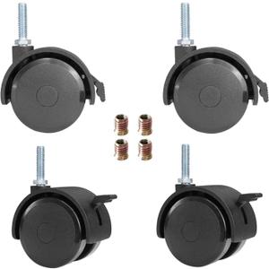AAGUT 2 Inch Swivel Stem Casters with Locking Brakes for Furniture and Shelves,Threaded 5/16"-18x1'', Black Replacement Caster Set of 4