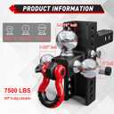 TYT Adjustable Tri-Ball Trailer Hitch for 2 inch Receiver, 4.5" Drop/Rise, Triple Balls (1-7/8", 2", 2-5/16") with Shackle, 10,000 lbs GTW, 1,000 lbs TW,Pin Lock & Hitch Tightener